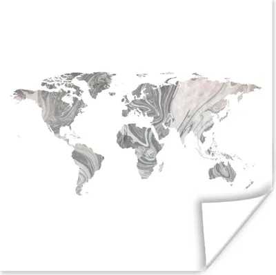 Produktbild von MuchoWow® Poster Weltkarte - Grau - Rosa 50x50 cm - Wohnzimmerdekoration