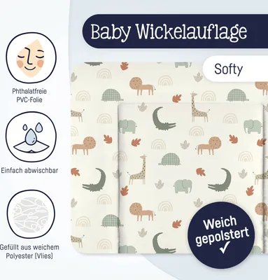 Zdjęcie produktu dla Mata do przewijania Julius Zöllner Softy edge 3-stronnie pikowana Wild Friends Allover 65/75 cm