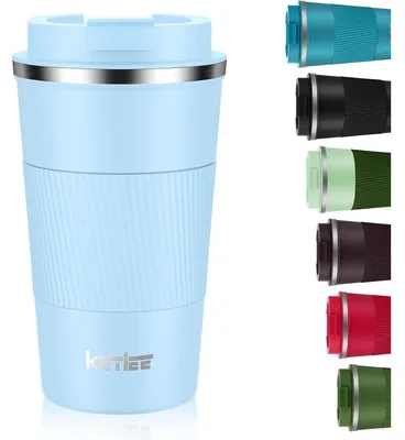 Immagine prodotto di Tazza termica da viaggio, capacità 510 ml, a doppia parete, con coperchio a prova di perdite, colore azzurro cielo