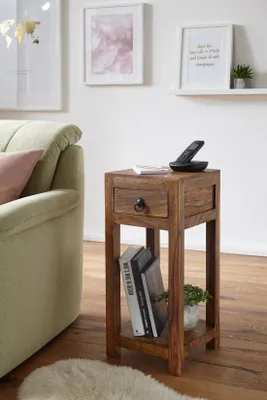 Immagine prodotto di Wohnling Tavolino per telefono in legno massiccio Sheesham 30 x 30 x 65 cm con cassetto; WL1.313