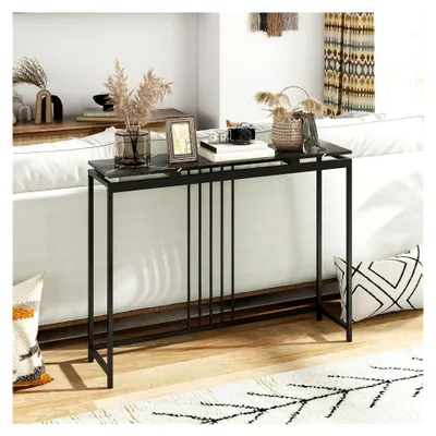 Produktbild von Konsolentisch 120 x 30 x 90 cm, Schmaler Flurtisch mit marmorähnlicher Tischplatte und Metallrahmen, Eingangstisch bis 20 kg belastbar, für Wohnzimmer, Flur und Eingang