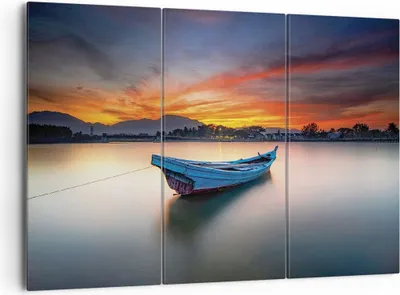 Produktbild von Bild auf Leinwand - Leinwandbild - 3 Teile - Westen Sonne Boot - 165x110cm - Wand Bild - Wanddeko - Wandbilder - Leinwanddruck - Bilder - Wanddekoration - Leinwand bilder - Wandbild - CE165x110-4791