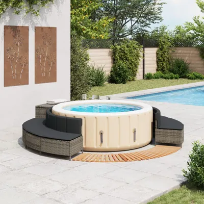 Produktbild von vidaXL Whirlpool-Umrandung Grau Poly Rattan und Massivholz Akazie
