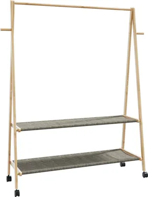 Produktbild von Kleiderständer mit Ablagen und Rollen 132x45,5x155,5 cm Bambus