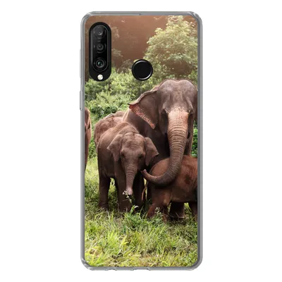 Produktbild von MuchoWow® Handyhülle Schutzhülle Hülle für Huawei P30 Lite Elefant - Tiere - Wald - Gras - Grün Silikon Softcase Handy Hülle - Handyhülle