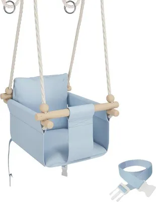 Productafbeelding van Schommel voor baby's - Houten schommelset met veiligheidsgordel voor binnen en buiten