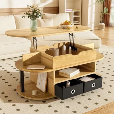 Image de Table basse avec fonction relevable et espace de rangement - imitation bois noir - 115 x 59 x 45 cm