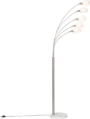 Produktbild von QAZQA - Design Stehleuchte I Stehlampe I Standleuchte I Lampe I Leuchte stahl I nickel matt mit Opalglas 5-flammig - Sixties Marmo I Wohnzimmer I Schlafzimmer - Stahl Länglich - LED geeignet E14