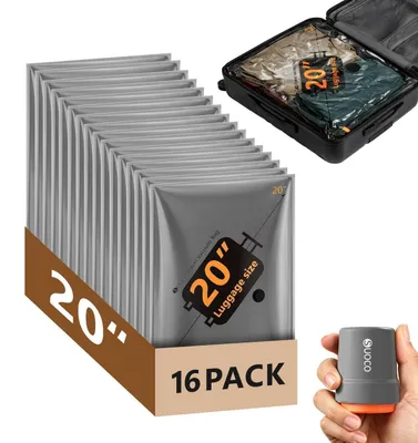 Zdjęcie produktu dla Worki próżniowe do ubrań, 16 sztuk, z bezprzewodową pompą, wymiar 40x54 cm, oszczędzające miejsce
