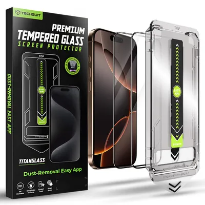 Obrázok produktu pre Techsuit - TitanGlass FullCover ochranné sklo (2 ks) pre iPhone 16 Pro / iPhone 17 - čierne