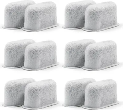 A set of twelve coffee machine water filter cartridges arranged in three rows of four.