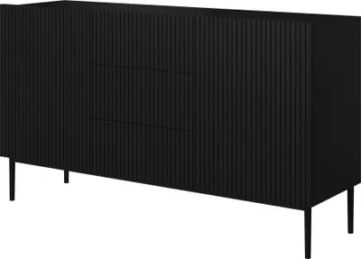 Produktbild von Nicole zweitürige Kommode mit Schubladen und Metallbeinen 150 cm mattschwarz mit schwarzen Beinen