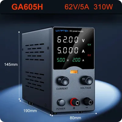 Immagine prodotto di Alimentatore da banco DC - GA605H 62V 5A - Alimentatore da banco con tensione e corrente regolabili - Uscita USB per ricarica rapida - Display LED
