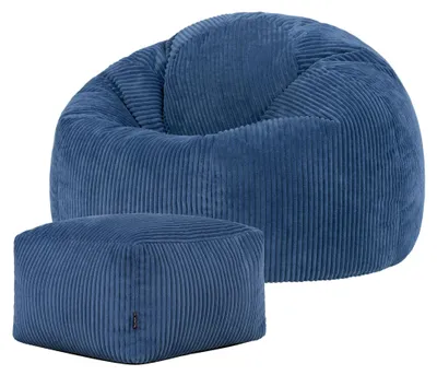 Produktbild von Corduroy-Sitzsack mit Fußstütze und Füllung, Blau