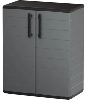 Image de Meuble bas - 2 portes + 1 tablette en polypropylène - 68 x 37 x H 84 cm - Gris