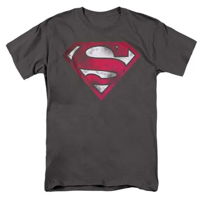 Image de T-shirt Superman - "War Torn", modèle unie pour hommes et femmes, coupe ajustée, référence TV40399 (Taille L), couleur anthracite