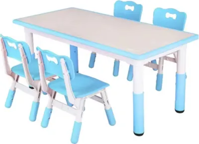 Obrázek produktu pro Dětský stůl se 4 židlemi - Výškově nastavitelná tabule pro děti - modrá - 120x60cm