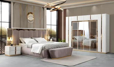 Obrázok produktu pre Exklusive Schlafzimmer Möbel Doppelbett 2x Nachttische Glasschrank