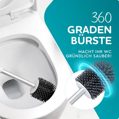 Produktbild von HGMD Toilettenbürste 2er Set mit Halter, Silikon, Weiß, schnelltrocknend, robust, hygienisch, 360° Bürste, herausnehmbare Auffangschale