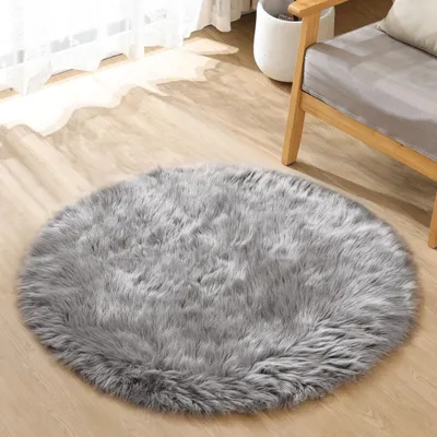 Image de Omgoods - Tapis rond, diamètre 90 cm, gris - Doux et moelleux, idéal pour la chambre