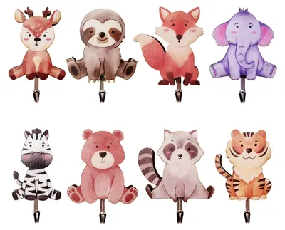 Produktbild von 8-teiliges Set Kindergarderobenhaken, tierförmige Kindergarderobenhaken, selbstklebende Kindergarderobenhaken, Garderobenhaken für Kinderzimmer, Badezimmer und Spielzimmer, 7 x 4,5 cm