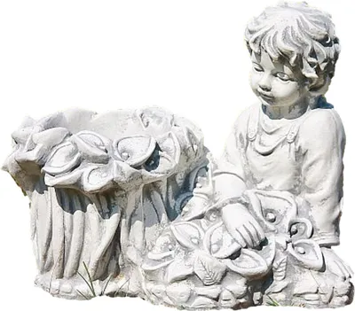 Immagine prodotto di Bellissimo ragazzo con cesto per piante in pietra fusa per piantare perfetto per il giardino la terrazza o il giardino anteriore è resistente al gelo alle intemperie e nuovo 32cm H, PO-872
