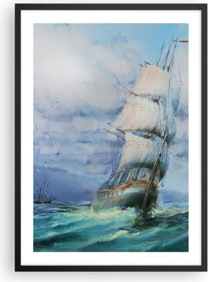 Produktbild von Gerahmtes Poster - Schwarzer Rahmen - Meer Segelschiff - 50x70 cm - Wand Bild - Wanddeko - Wandbilder - Kunstposter - Wandposter - Bilderrahmen - Bilder - Kunstdruck - Wandbild - P2BPA50x70-3782