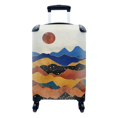 Produktbild von MuchoWow® Koffer Handgepäck Trolley Rollkoffer Kleine Reisekoffer mit 4 Rollen - Blau - Gold - Marmor - Cabin Size < 55x40x23 cm & 55x40x20 cm - Fotokoffer - Kabinenkoffer - Boardgepäck - Reise-Box - Reisekoffer - Reisegepäck - Koffer mit Bild - Trolley für Kinder