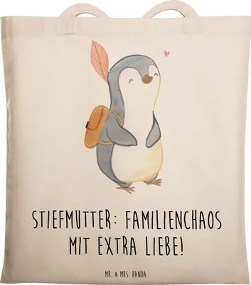 Produktbild von Mr. & Mrs. Panda Tote Bag Stiefmutter Liebe - Transparent - Geschenk, Tragetasche, Jutebeutel, Verwandte, Familienchaos, Tasche, Stiefkind, Stoffbeutel, Beziehung