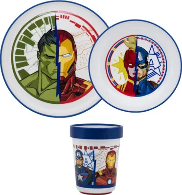 Produktbild von Marvel Avengers Kinder antirutsch Geschirr-Set 3 teilig Becher Teller Schüssel