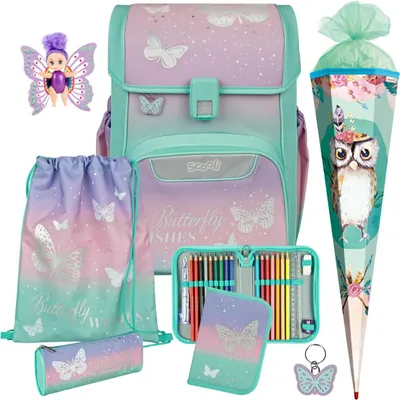 Produktbild von Scooli Schulranzen 1. Klasse Mädchen Butterfly Wishes EasyStart 7tlg.Set mit Fairy-Püppchen und Schultüte Eule