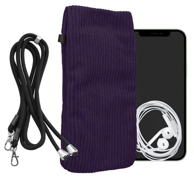 Produktbild von kwmobile Handytasche für Smartphones XL - 6,7/6,8" Handy Tasche - Cord Handy Hülle Violett mit Kordel - Tasche mit Handykette 16,7 x 9,5 cm Innenmaße