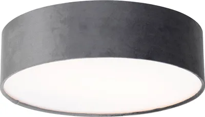 Produktbild von QAZQA - Moderne Deckenlampe grau 40 cm mit Gold I Messingener Innenausstattung - Drum mit SchirmI 2-flammig I Wohnzimmer I Schlafzimmer - Textil Zylinder - LED geeignet E27