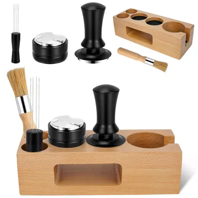 5-in-1 Espresso-Tamper-Station aus Holz, 51 mm, mit Zubehör