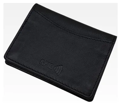 Produktbild von Kredit- und Visitenkartenetui aus echtem Leder mit RFID- und NFC-Schutz in Schwarz