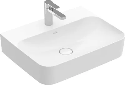 Produktbild von Villeroy&Boch Waschtisch Finion 600x470mm 3L Arm mittl HL o ÜL Eckig US geschl Stone White C+, 41686LRW