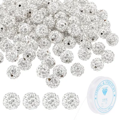 Strass-Kleikugeln 10 mm, 120 Stück, Weiß, für Schmuck