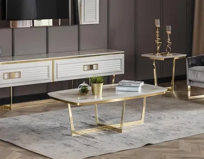 Produktbild von Moderner weißer Couchtisch aus Holz und Metall