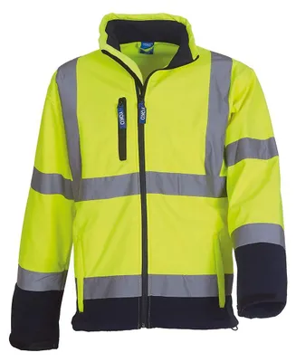Imagen del producto de Chaqueta softshell de alta visibilidad Yoko para hombre, modelo FK1052 (talla XL), color amarillo neón/azul marino