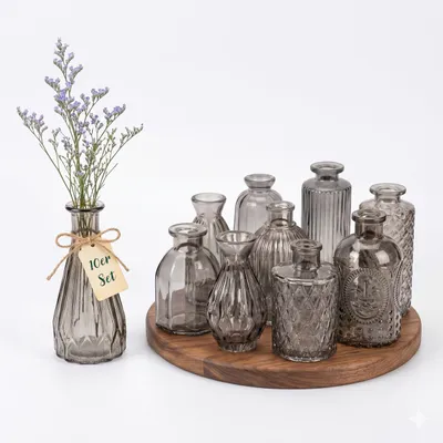 Obrázok produktu pre Relaxdays 10051790_111, Šedá, Sklo, 10 kusov, 8 cm, 147 mm