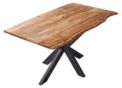 Produktbild von Esstisch Baumkante massiv Akazie natur 160 x 85 cm Spidergestell schwarz BENNI