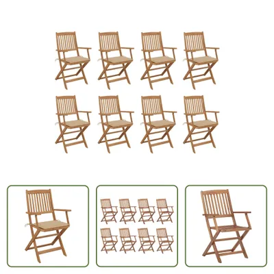 Produktbild von The Living Store Klappbare Gartenstühle mit Kissen 8 Stk. Massivholz Akazie
