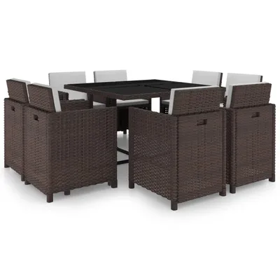 Image de salon de jardin 9 pièces avec coussins Poly rotin brun