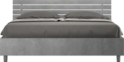 Produktbild von ITYHOME - Bett ohne Lattenrost 160x190 schräges Kopfteil mit Holzlatten Zement Ankel