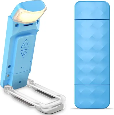 Immagine prodotto di Lampada da lettura per libri - Lampada da comodino a clip - Ideale per leggere a letto - 3 colori, 5 livelli di intensità - Ricaricabile tramite USB - Colore blu