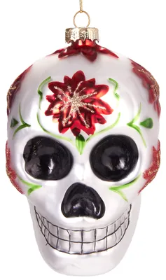 Productafbeelding van BRUBAKER Doodshoofd Mexico, "Feest van de Doden" - Handgeschilderde kerstbal van glas - Kerstversiering, grappige figuurtjes, decoratie, hanger, kerstbal - 11 cm