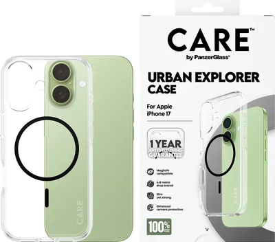 Zdjęcie produktu dla PanzerGlass CARE™ by ® Urban Explorer Case Transparent w. Black MagSafe iPhone 17, Pokrowiec, Apple, Apple - iPhone 17, Czarny