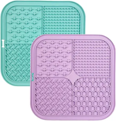 Produktbild von Leckmatte für Haustiere, 2 Stück, grün und lila, für Hunde