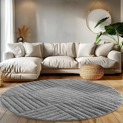 Immagine prodotto di Teppium Tappeto a Pelo Alto per Soggiorno Stile Boho Scandinavo Effetto 3D Shaggy Morbido e Soffice, Dimensioni: 120 cm rotondo