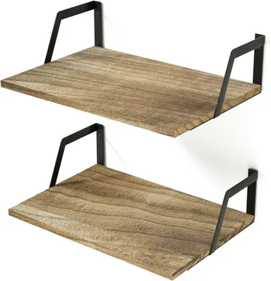 Produktbild von Wandregal 42 x 32 x 12 cm, 2er-Set, Holz und Metall, schwarz, für Wohnzimmer
